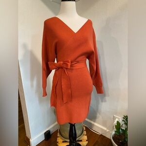 NWOT Orange Wrap Sweater Dress